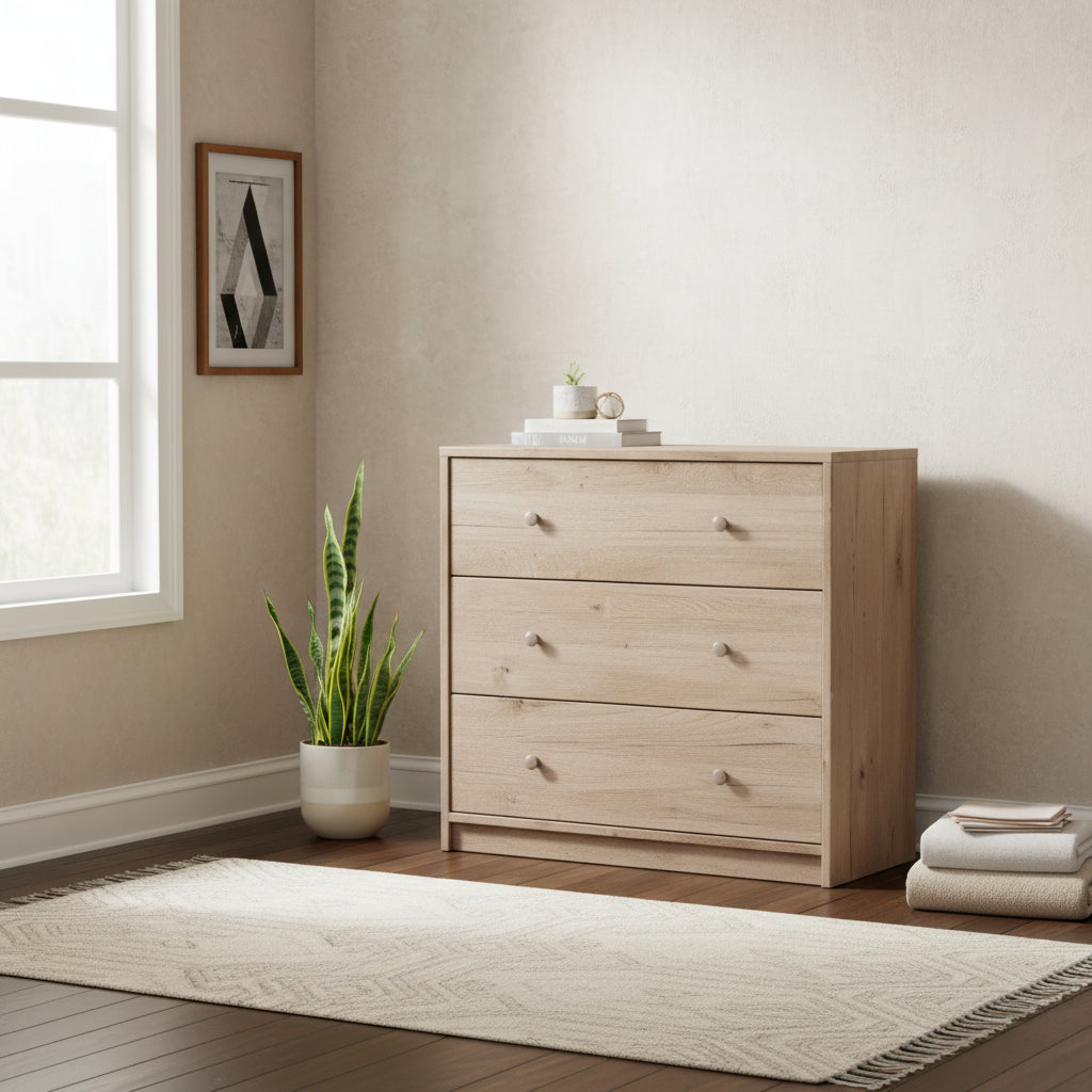 HomeStock Portland 3 Drawer Chest Contemporary Danish Style Storage Unit