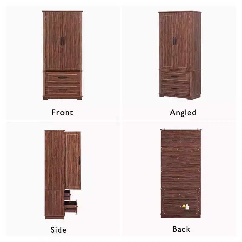 Armoire de garde-manger en bois de style Ferme avec 2 tiroirs et 8 étagères de porte 180 cm H