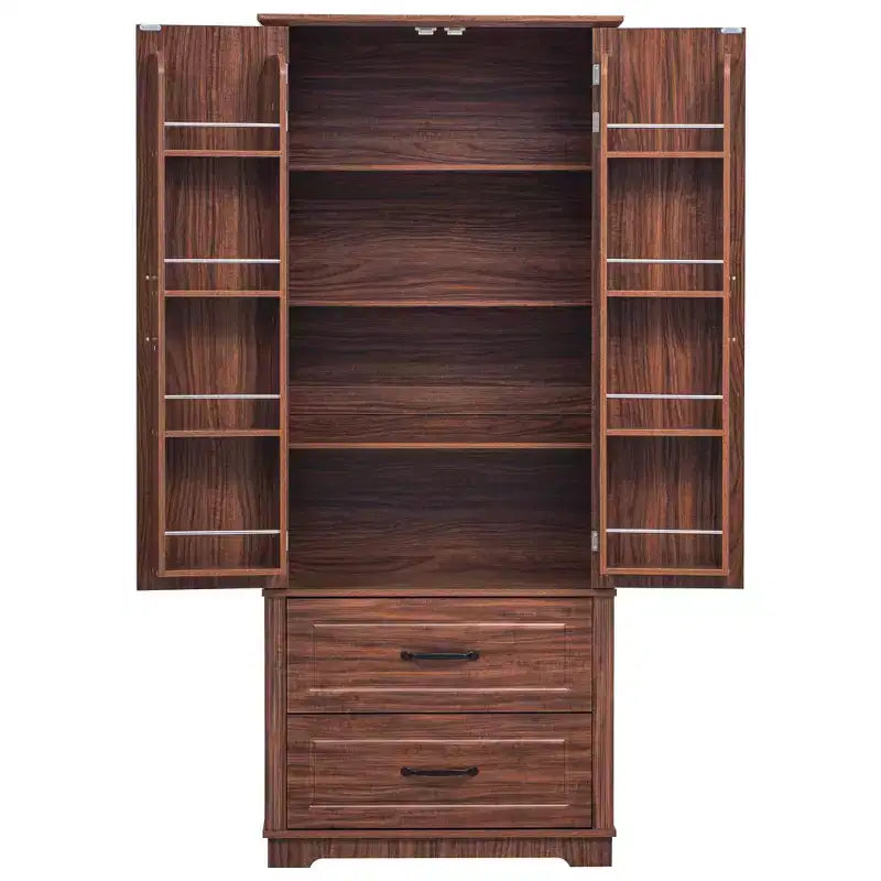 Armoire de garde-manger en bois de style Ferme avec 2 tiroirs et 8 étagères de porte 180 cm H