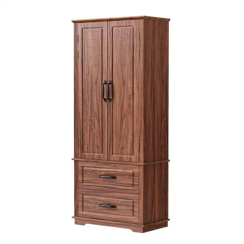 Armoire de garde-manger en bois de style Ferme avec 2 tiroirs et 8 étagères de porte 180 cm H