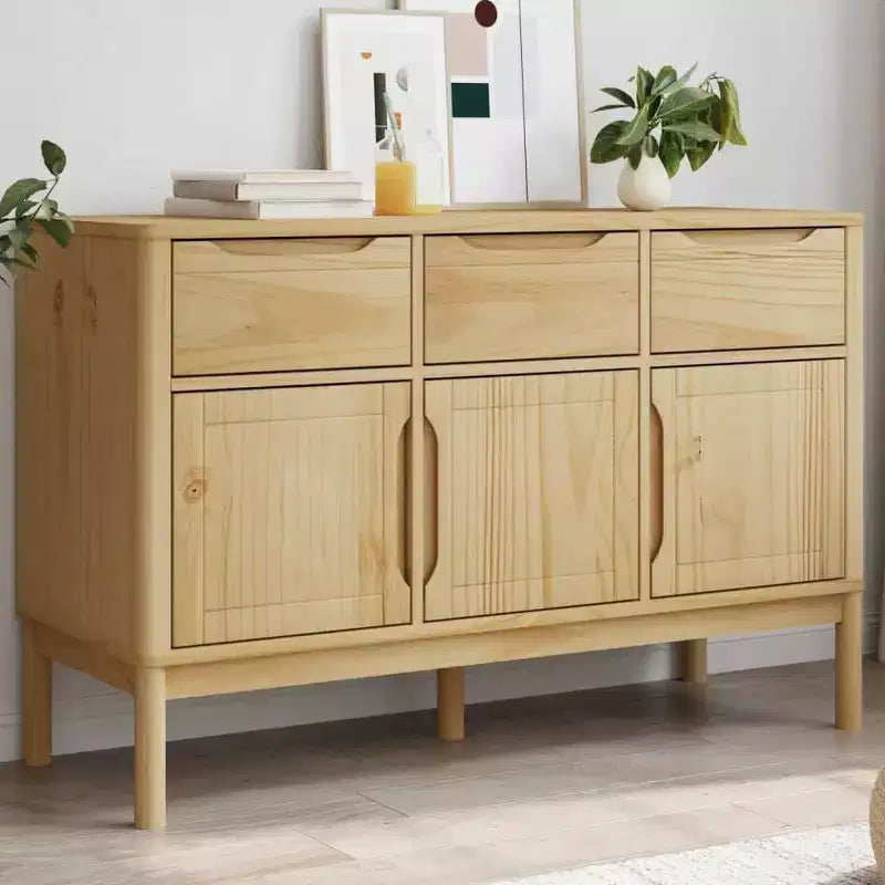 Buffet en MDF et pin massif avec 3 tiroirs et 2 portes, 113 cm (L) x 80 cm (H)