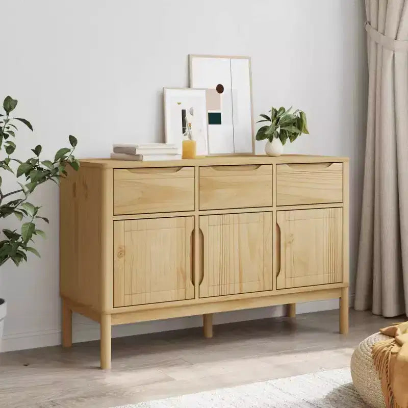 Buffet en MDF et pin massif avec 3 tiroirs et 2 portes, 113 cm (L) x 80 cm (H)