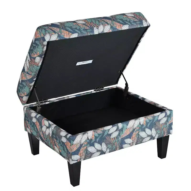 Pouf de rangement rembourré en polyester avec couvercle à fermeture douce en bois de bouleau 71 cm (l) x 58 cm (P)