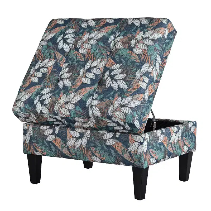 Pouf de rangement rembourré en polyester avec couvercle à fermeture douce en bois de bouleau 71 cm (l) x 58 cm (P)