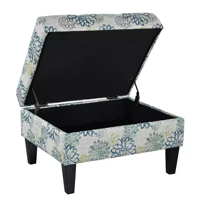 Pouf de rangement rembourré en polyester avec couvercle à fermeture douce en bois de bouleau 71 cm (l) x 58 cm (P)