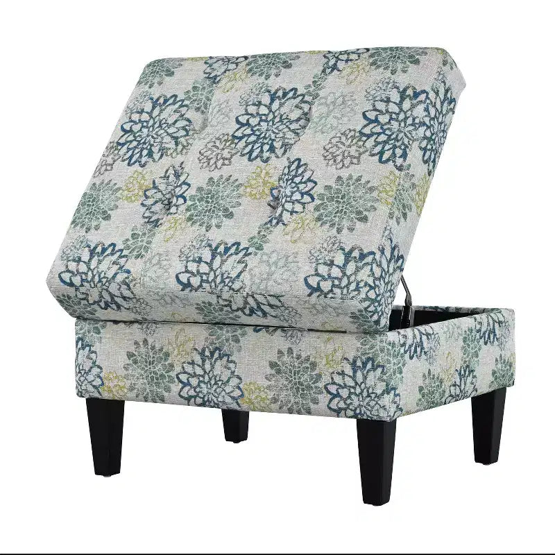 Pouf de rangement rembourré en polyester avec couvercle à fermeture douce en bois de bouleau 71 cm (l) x 58 cm (P)