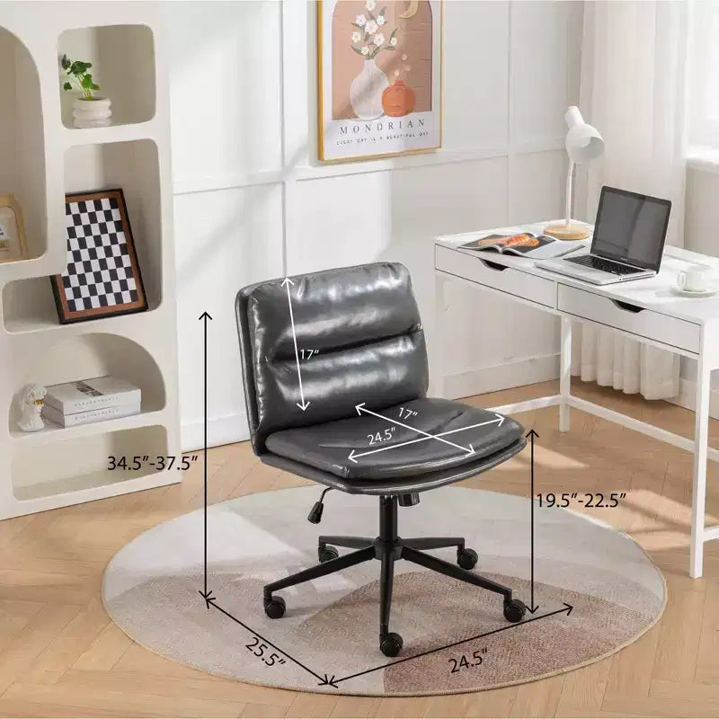 Chaise de bureau pivotante sans accoudoirs en similicuir et cadre en métal avec hauteur réglable