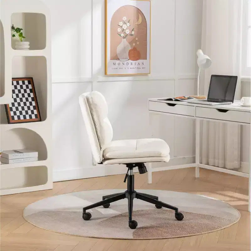 Chaise de bureau pivotante sans accoudoirs en similicuir et cadre en métal avec hauteur réglable