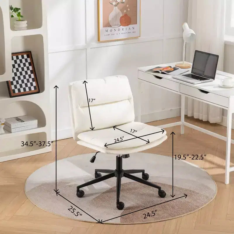Chaise de bureau pivotante sans accoudoirs en similicuir et cadre en métal avec hauteur réglable