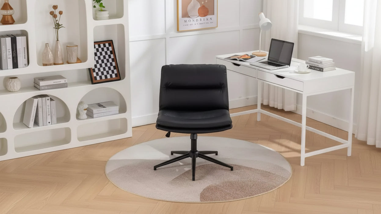 Chaise de bureau pivotante sans accoudoirs en similicuir et cadre en métal avec hauteur réglable