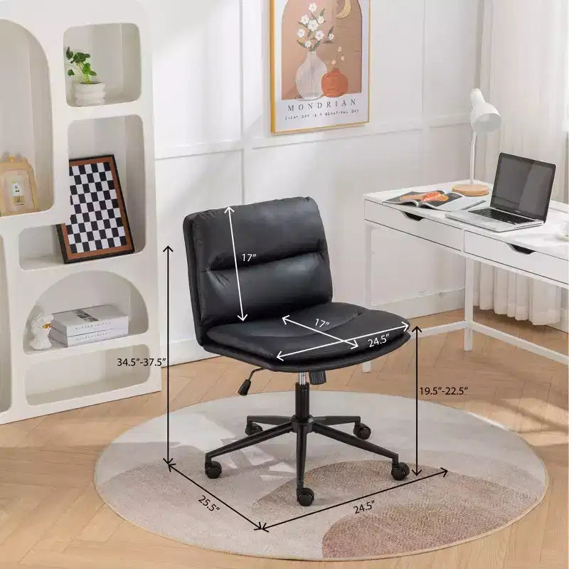 Chaise de bureau pivotante sans accoudoirs en similicuir et cadre en métal avec hauteur réglable