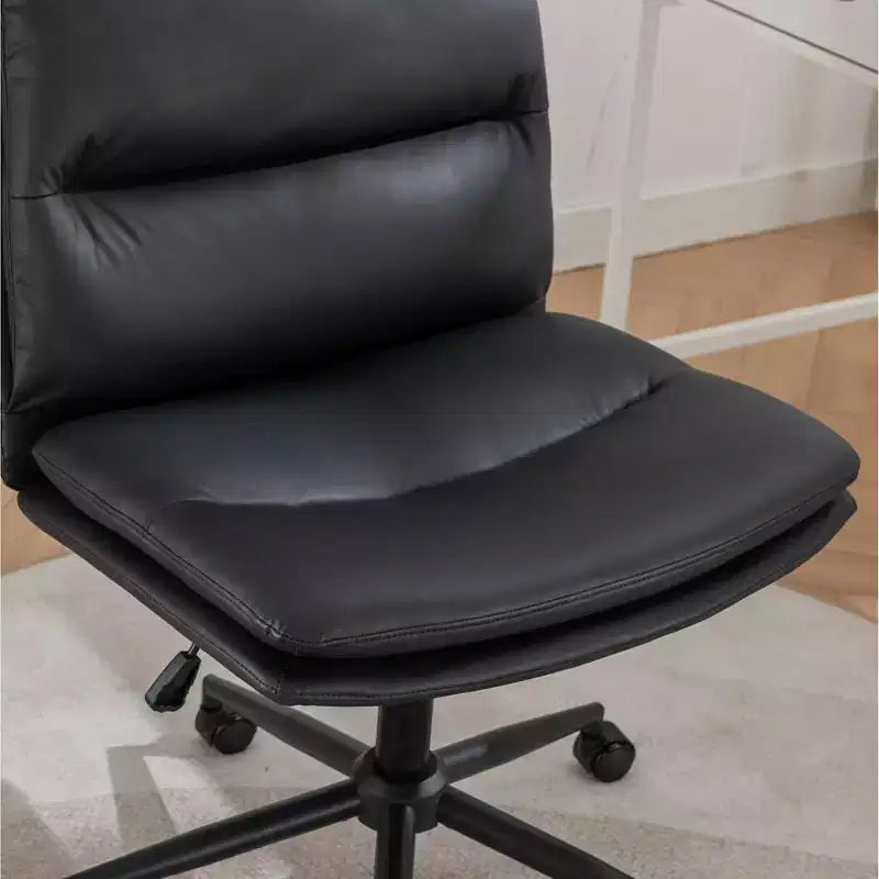 Chaise de bureau pivotante sans accoudoirs en similicuir et cadre en métal avec hauteur réglable