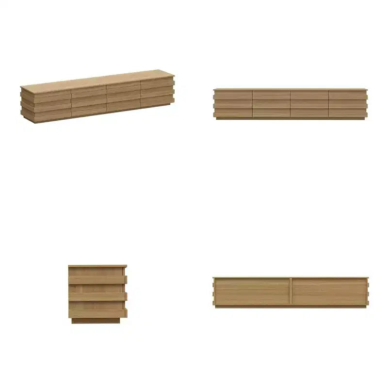 Meuble TV en bois avec bandes décoratives et tiroirs multiples, 78,7 po de large
