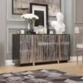 Famapy Chic Buffet Cabinet with Wood - Grain Pattern, Integrated Lighting and Sturdy Black Frame - Elevate Dining Spaces with Stylish Storage