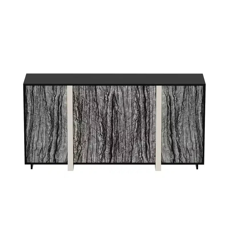 Buffet en bois avec portes vitrées, éclairage intégré et 6 étagères, 63"L