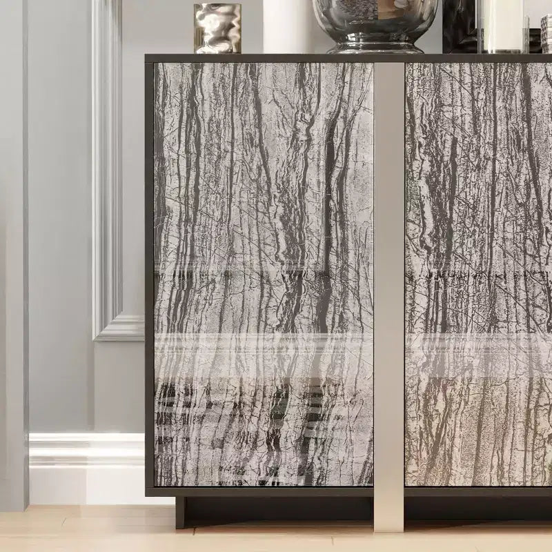 Buffet en bois avec portes vitrées, éclairage intégré et 6 étagères, 63"L