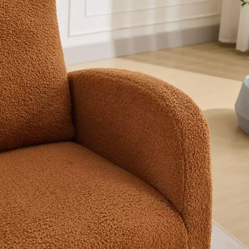Fauteuil à bascule d'appoint à dossier haut en polyester avec cadre en bois et poche latérale 37"L