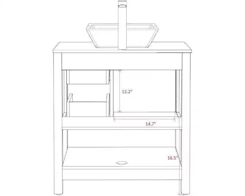 Meuble-lavabo de salle de bain en bois avec évier à motif marbre, miroir, robinet et drain 30"L