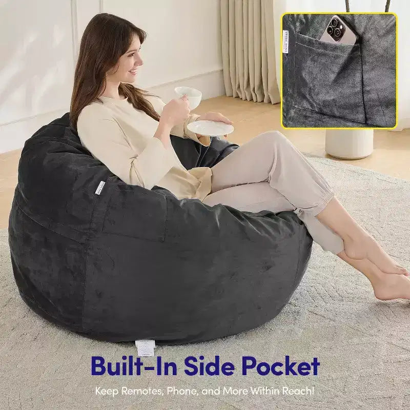 Pouf rond en mousse de 3 pieds avec housse amovible en velours