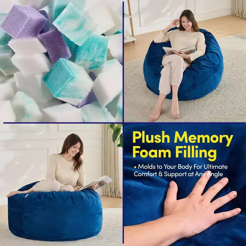 Pouf rond en mousse de 3 pieds avec housse amovible en velours