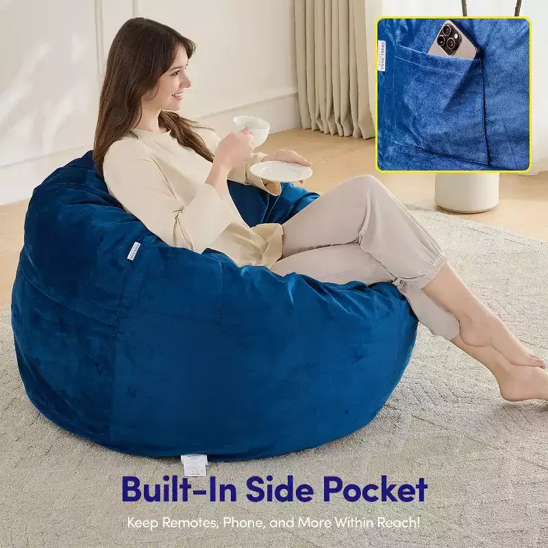 Pouf rond en mousse de 3 pieds avec housse amovible en velours