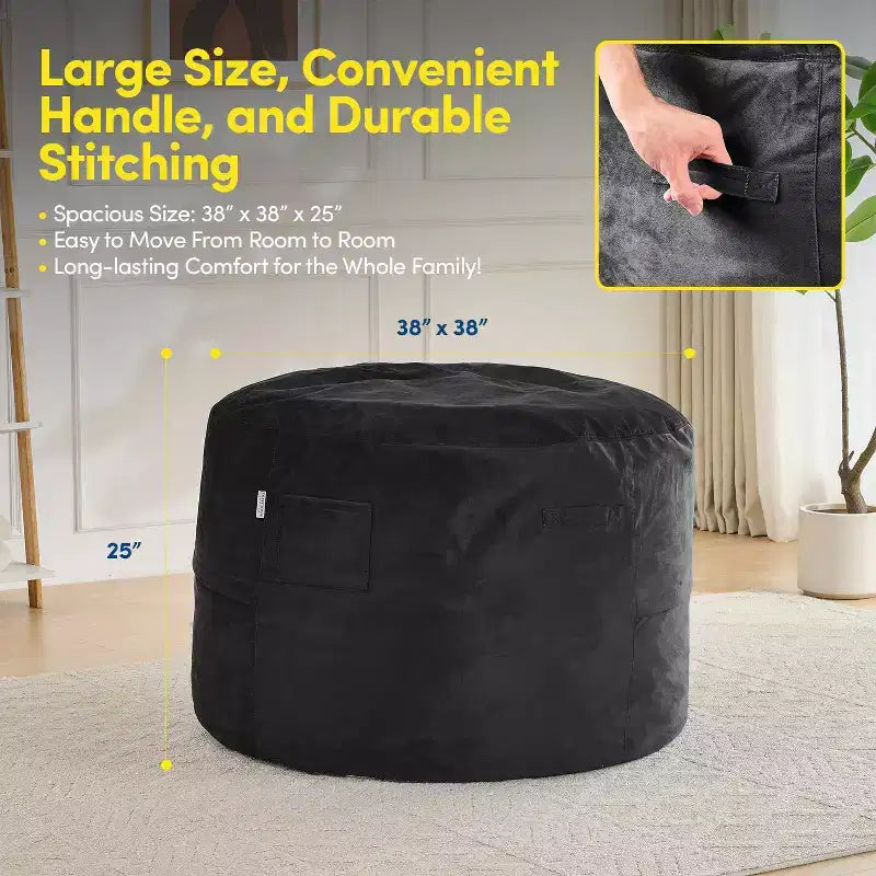 Pouf rond en mousse de 3 pieds avec housse amovible en velours
