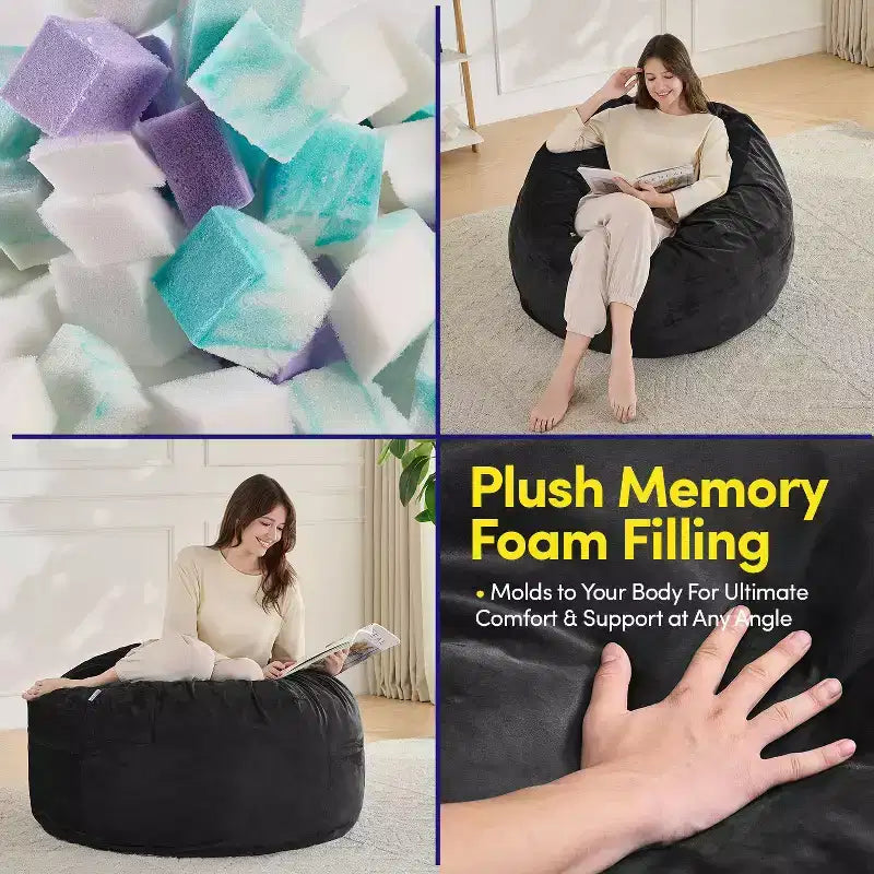 Pouf rond en mousse de 3 pieds avec housse amovible en velours