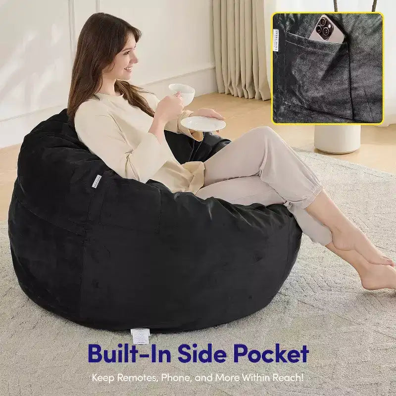 Pouf rond en mousse de 3 pieds avec housse amovible en velours