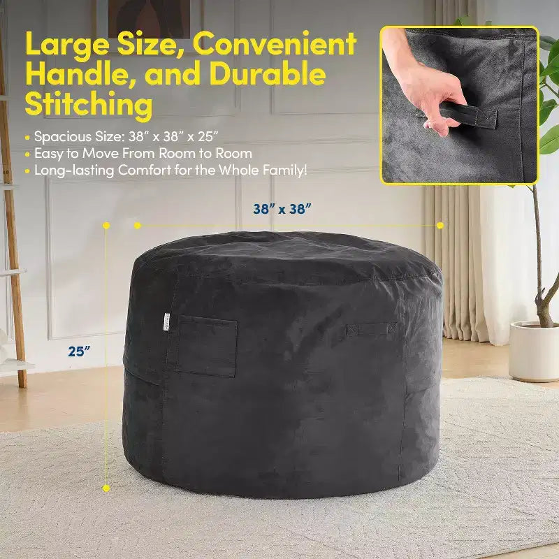 Pouf rond en mousse de 3 pieds avec housse amovible en velours