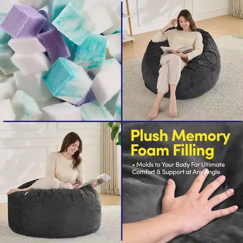 Pouf rond en mousse de 3 pieds avec housse amovible en velours