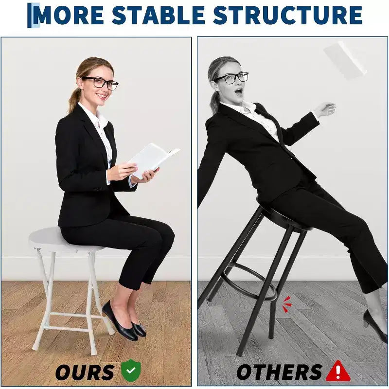 Tabouret pliant rond en acier avec poignée et pieds antidérapants 45,7 cm Capacité 272 kg