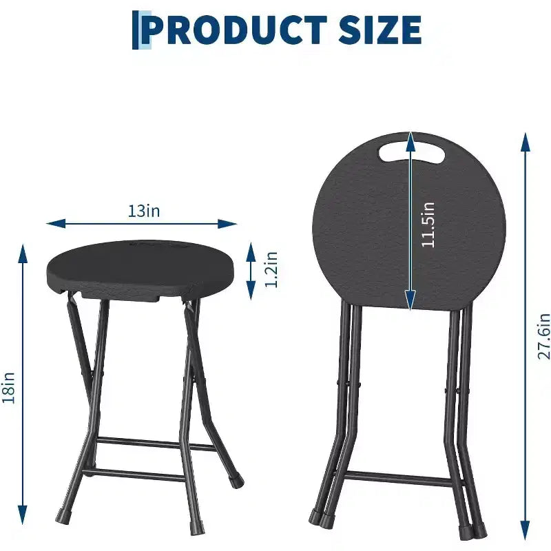 Tabouret pliant rond en acier avec poignée et pieds antidérapants 45,7 cm Capacité 272 kg