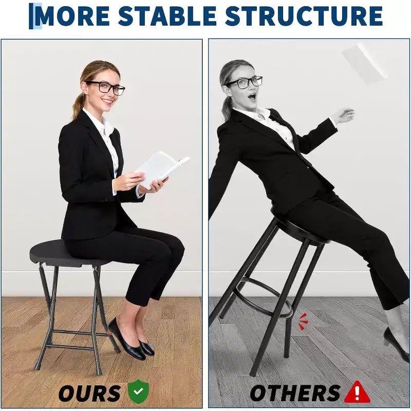 Tabouret pliant rond en acier avec poignée et pieds antidérapants 45,7 cm Capacité 272 kg
