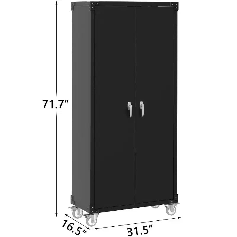 Armoire de rangement de garage verrouillable en acier avec panneau perforé 4 étagères réglables et roues 182 cm H