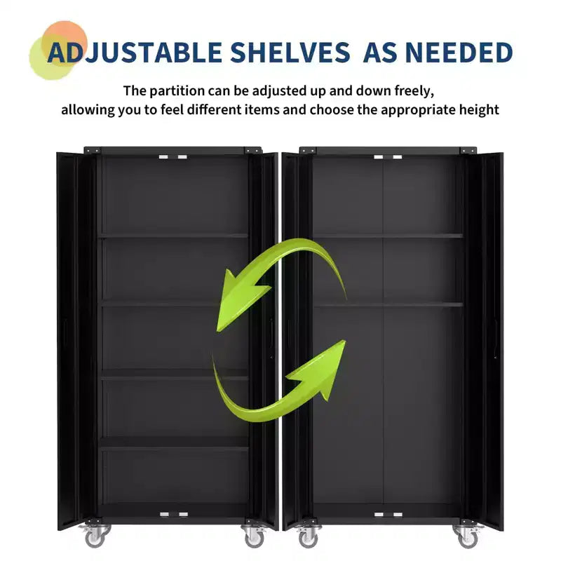 Armoire de rangement de garage verrouillable en acier avec panneau perforé 4 étagères réglables et roues 182 cm H