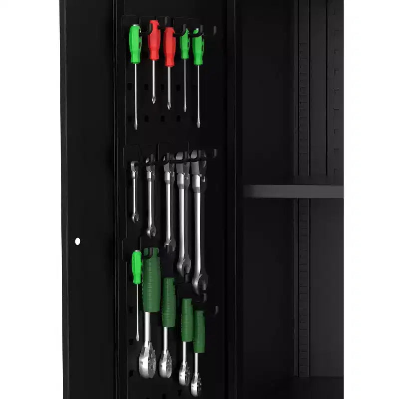 Armoire de rangement de garage verrouillable en acier avec panneau perforé 4 étagères réglables et roues 182 cm H