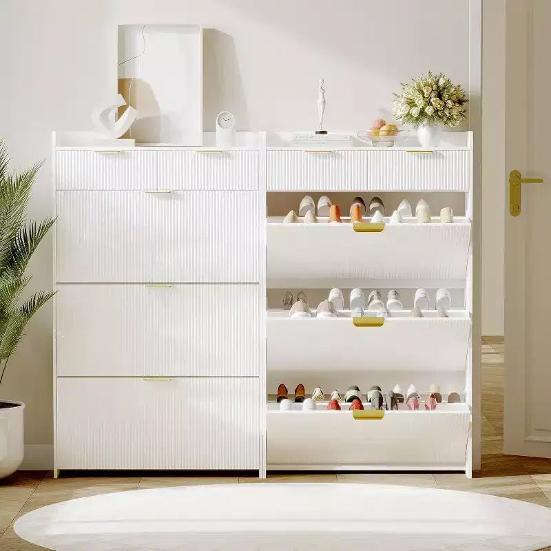 Meuble à chaussures étroit en panneaux de particules avec 2 tiroirs basculants et étagère réglable 80 cm (L)