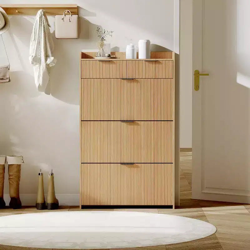 Meuble à chaussures étroit en panneaux de particules avec 2 tiroirs basculants et étagère réglable 80 cm (L)