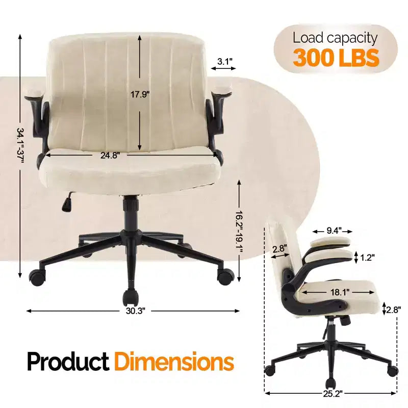 Fauteuil de bureau pivotant en bois laminé et cuir synthétique à piètement croisé avec accoudoirs relevables de 76,4 cm de large