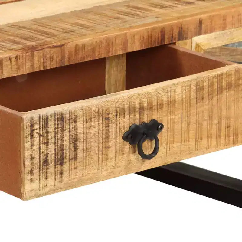 Table basse rectangulaire en bois de manguier avec pieds en acier galvanisé et 3 tiroirs 110 cm (L) x 50 cm (l)
