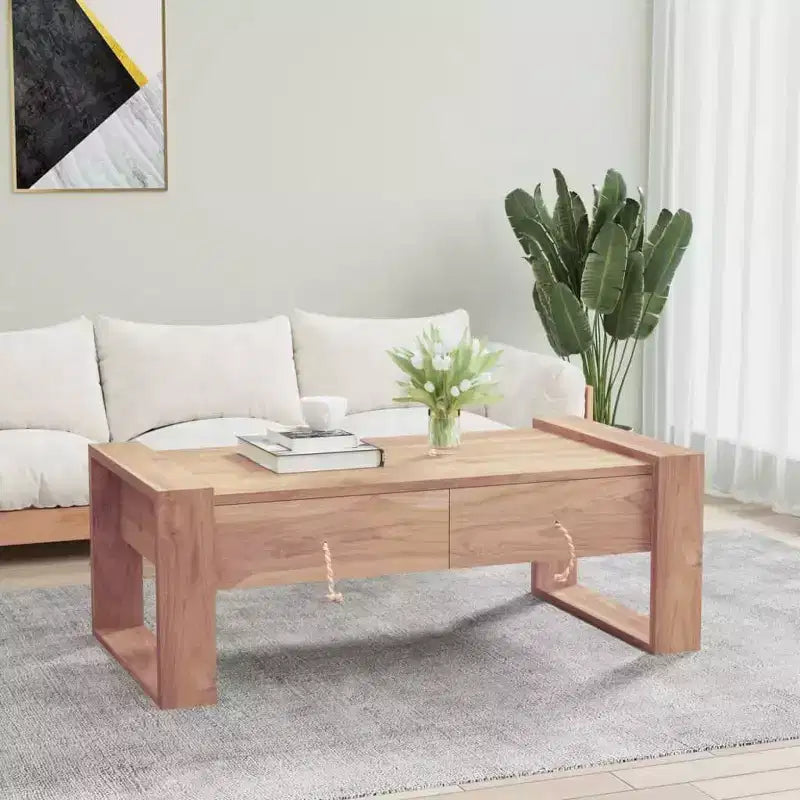 Table basse rectangulaire en bois de teck massif avec 2 tiroirs 110 cm (L) x 60 cm (l) x 40 cm (H)