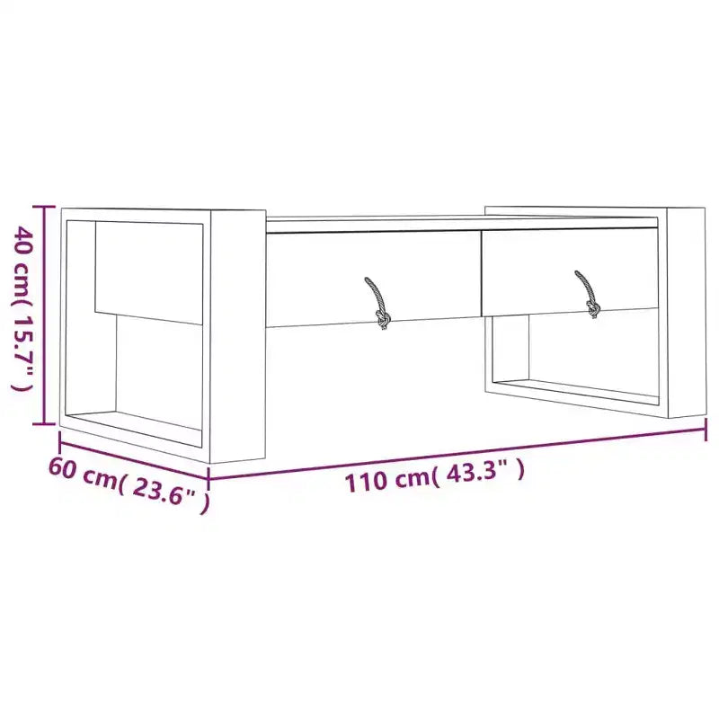 Table basse rectangulaire en bois de teck massif avec 2 tiroirs 110 cm (L) x 60 cm (l) x 40 cm (H)