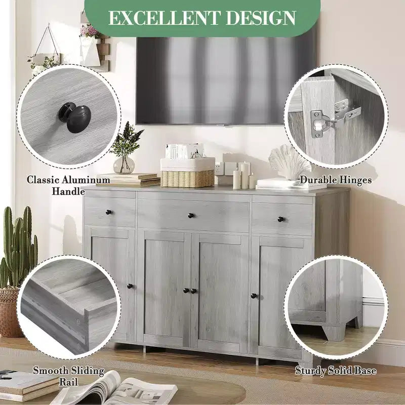 Bahut en MDF avec 3 tiroirs, 4 portes et étagères réglables L 140 cm