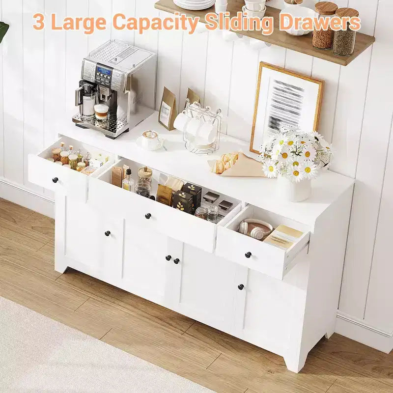 Bahut en MDF avec 3 tiroirs, 4 portes et étagères réglables L 140 cm