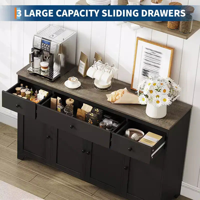 Bahut en MDF avec 3 tiroirs, 4 portes et étagères réglables L 140 cm