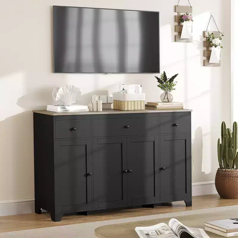 Bahut en MDF avec 3 tiroirs, 4 portes et étagères réglables L 140 cm
