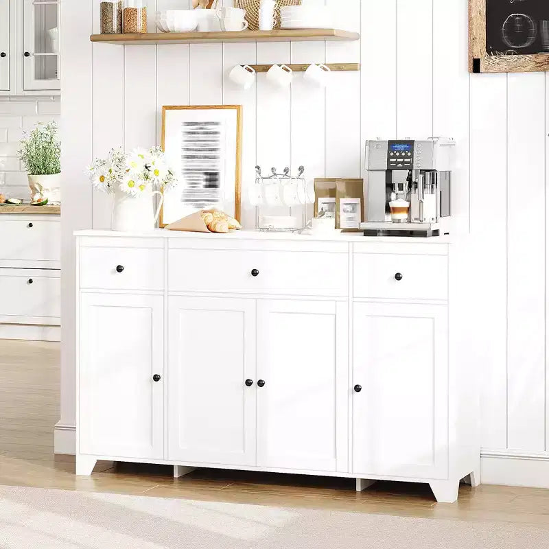 Bahut en MDF avec 3 tiroirs, 4 portes et étagères réglables L 140 cm