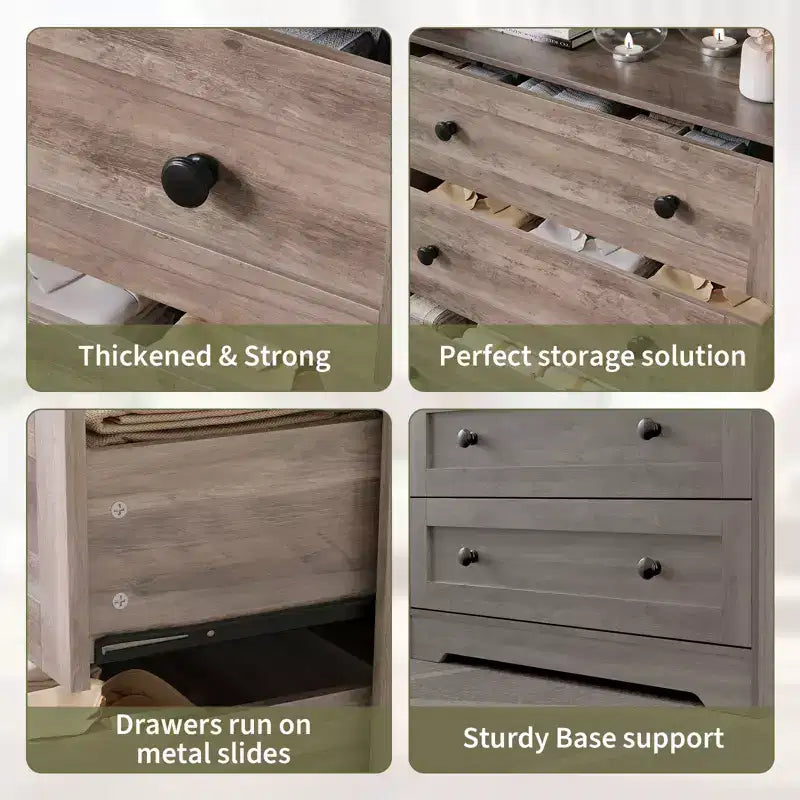 Commode étroite en bois à 5 tiroirs avec station de charge et étagère d'exposition 31,5"L x 53"H