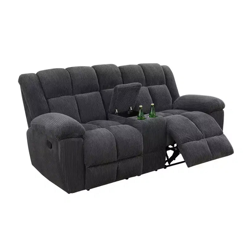 Causeuse inclinable en bois et velours côtelé, avec rangement et porte-gobelets 76"L