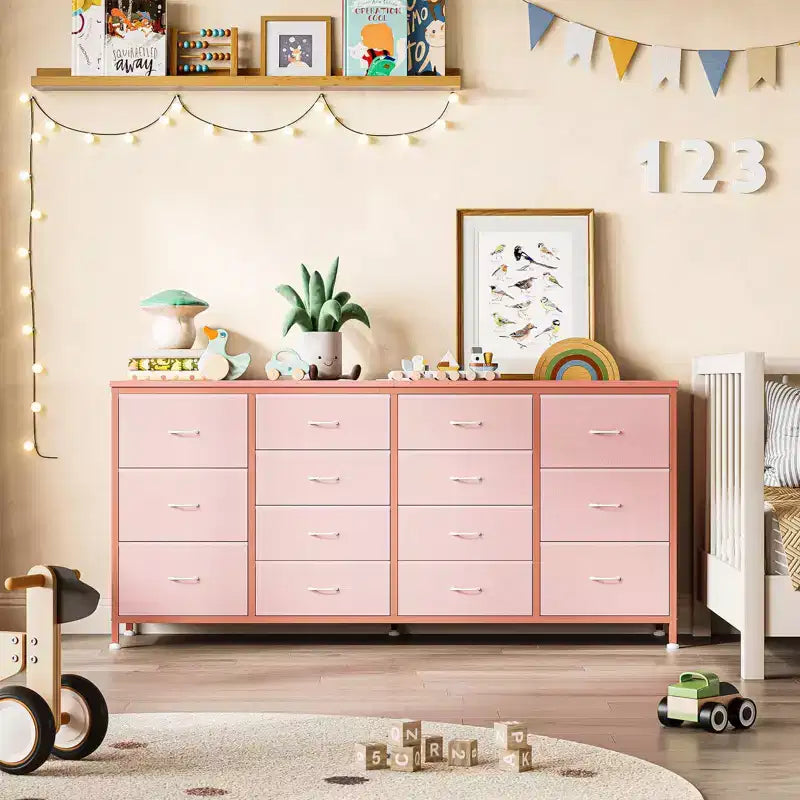 Meuble TV commode à tiroirs en tissu avec prises de courant, 14 tiroirs, 160 cm de large